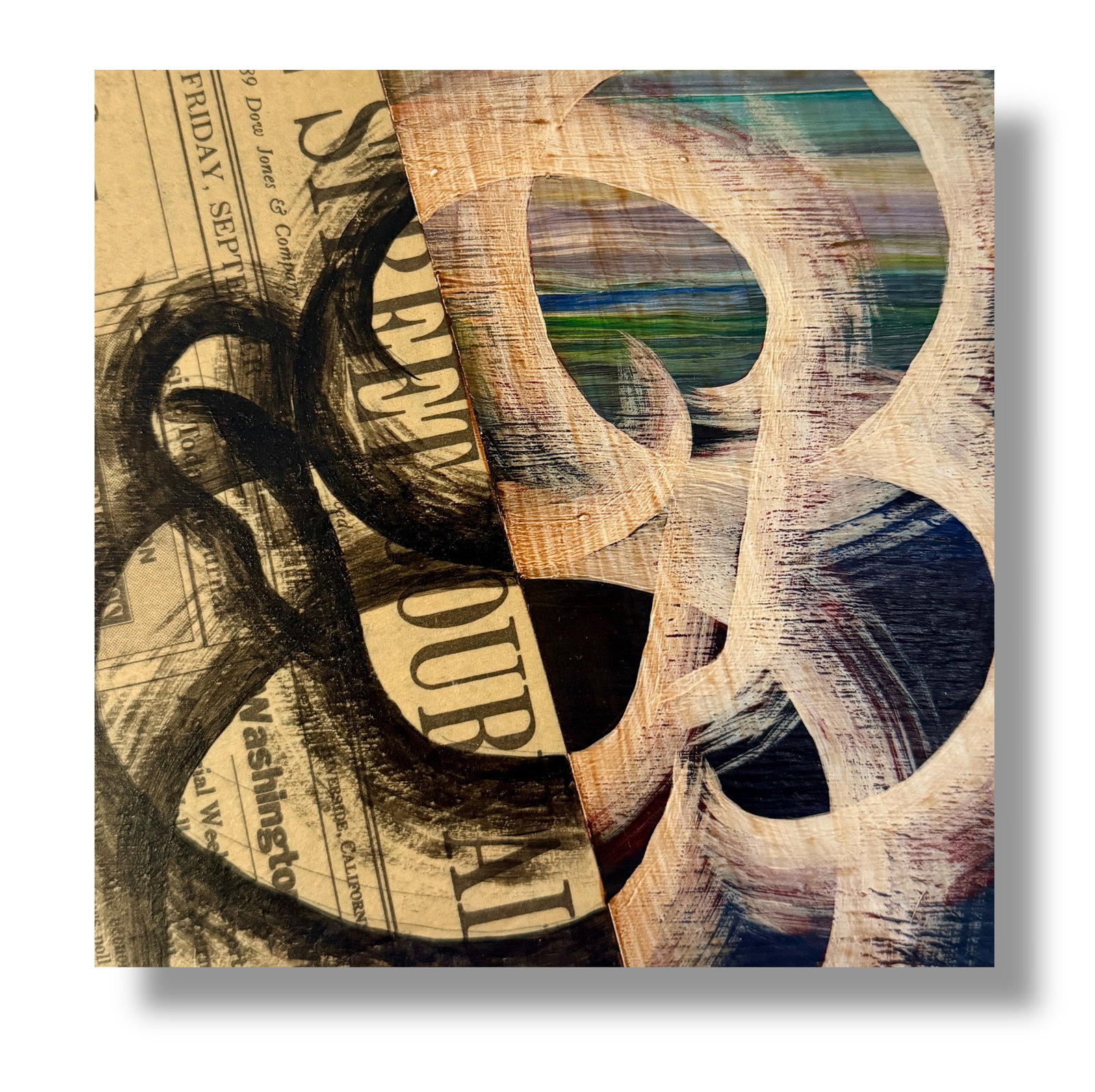 Allan Harrison 1994 mixed media on plywood "Juan's cup" Abstract Painting (1 of 4)