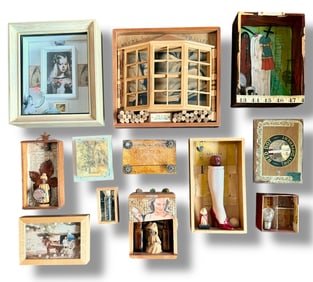 Mixed Lot of 12 Original Vintage Assemblage Art Pieces, Artist Signed