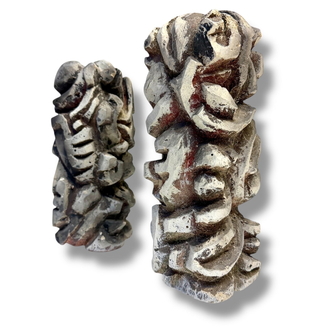 Pair Vintage Abstract Carved Plaster Sculptures 20th Century Modern (1 of 5)