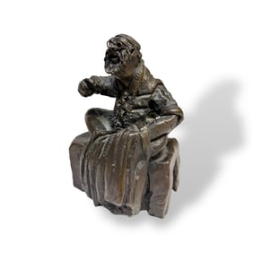 Small Solid Bronze Sculpture of a Seated Hippie Signed Bernardi 1969