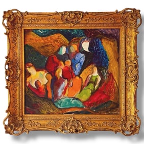 20th century Modernist Abstract Figurative Oil Pastel By Martin Rosenthal (1899-1974)