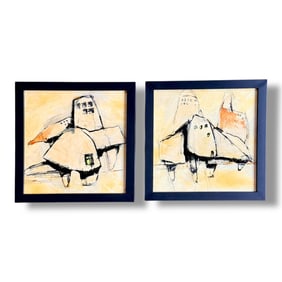 21st Century Contemporary Abstract Paintings On Board Artist Gary Reddick, A Pair