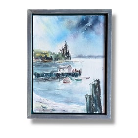 American 20th Century Framed Vintage Watercolor Landscape Signed A. Kunz