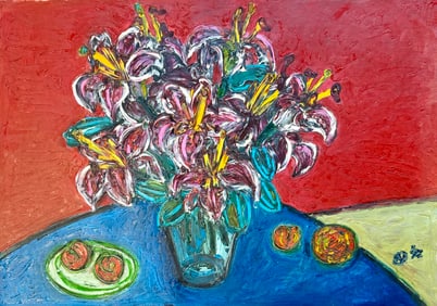 Oil on Canvas Original Painting by Japanese American Artist Nobu Nakamura (1941-2011)