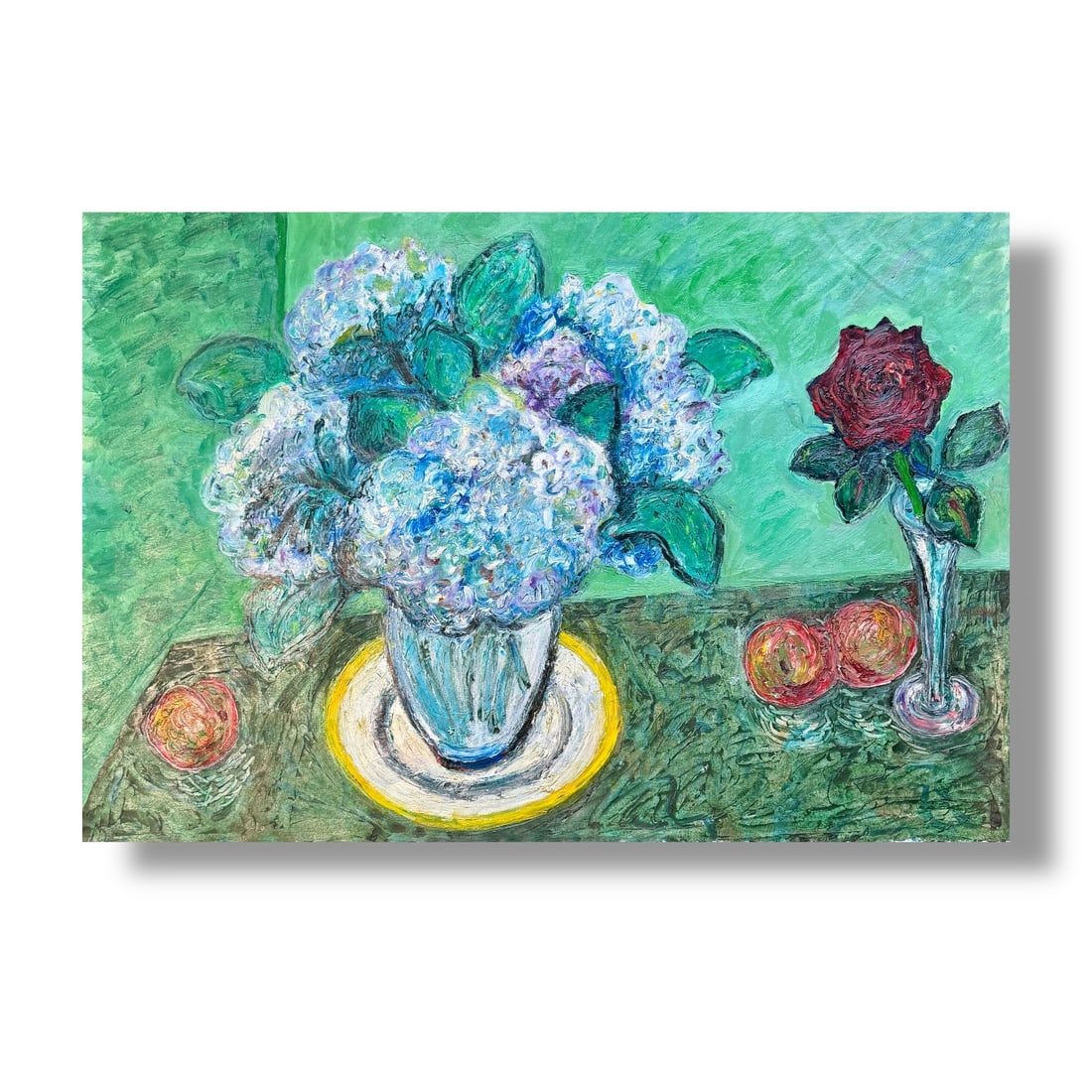 Oil on Canvas Original Painting by Japanese American Artist Nobu Nakamura (1941-2011): Fauvist revival late 20th century oil on loose canvas painting by the Japanese American artist Nobu Nakamura (1941-2011). This painting was executed in oil paint on a 37" x 26" piece of unstretched lo