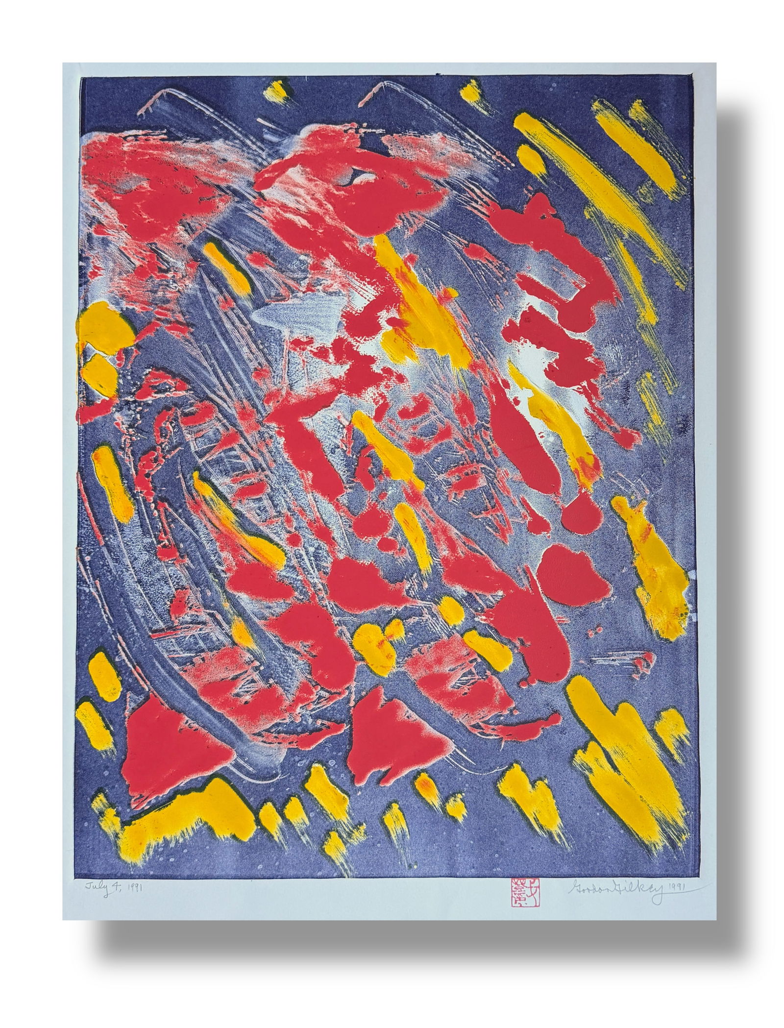 20th Century American Gordon Gilkey (1912-2000) Signed Monotype: Original signed monograph by noteworthy printmaker Gordon Gilkey, measuring 18" x 23.5" artwork, on a 31" x 25" sheet. Gordon Gilkey (1912 to 2000) was an American artist, printmaker, and influential