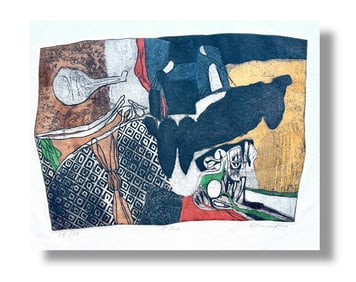 American 20th Century artist Leonard Edmondson Intaglio "Flex" Signed