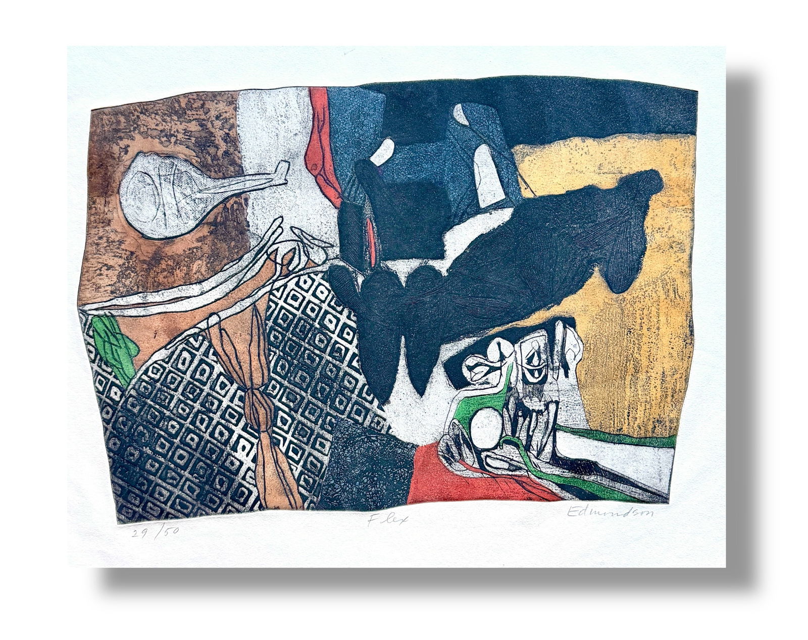 American 20th Century artist Leonard Edmondson Intaglio "Flex" Signed (1 of 4)