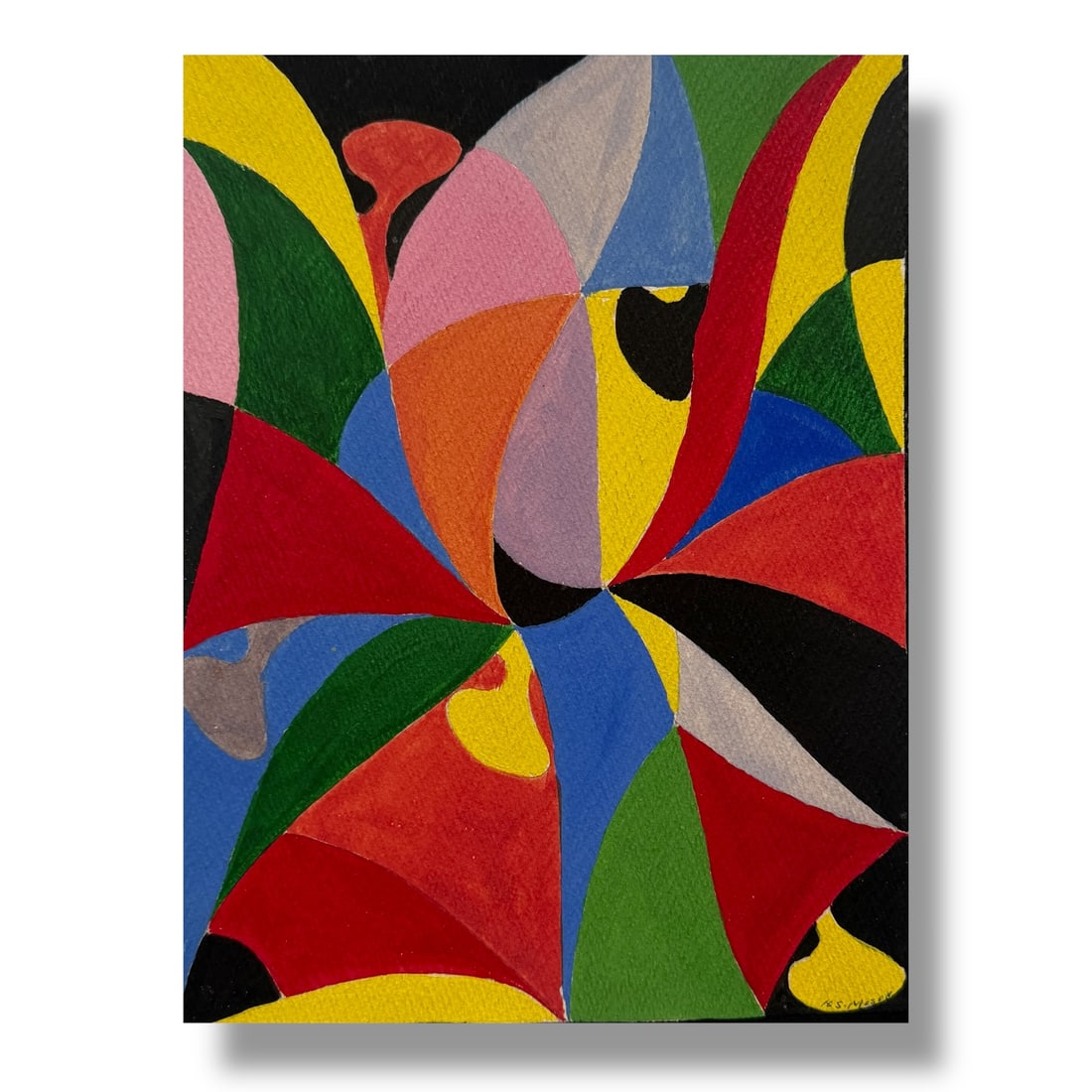 American Mid 20th Century Geometric Abstract Paint on Paper, Signed (1 of 3)