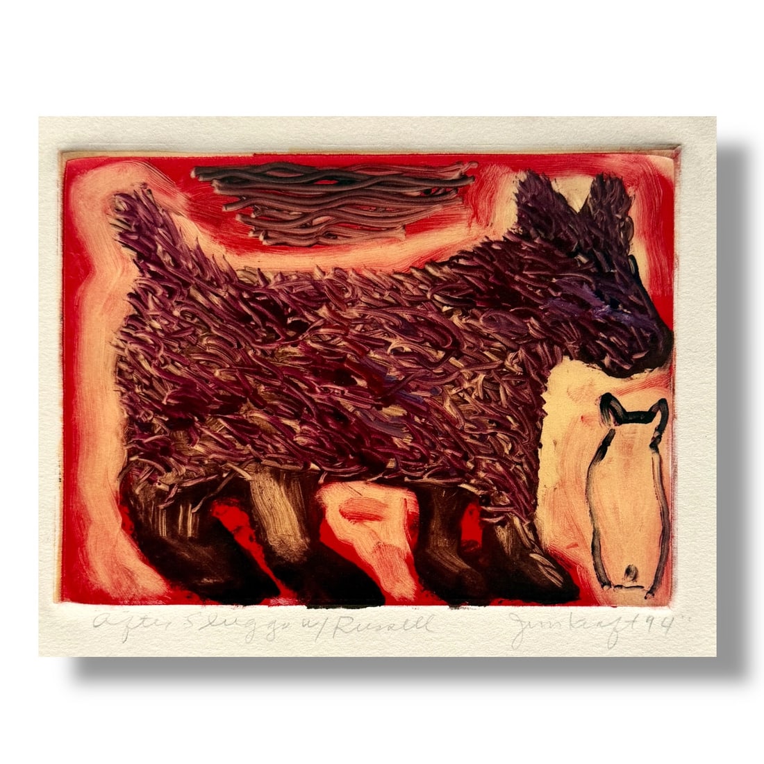 American 20th Century Monotype of a Dog by Artist Jim Kraft 1994 (1 of 4)