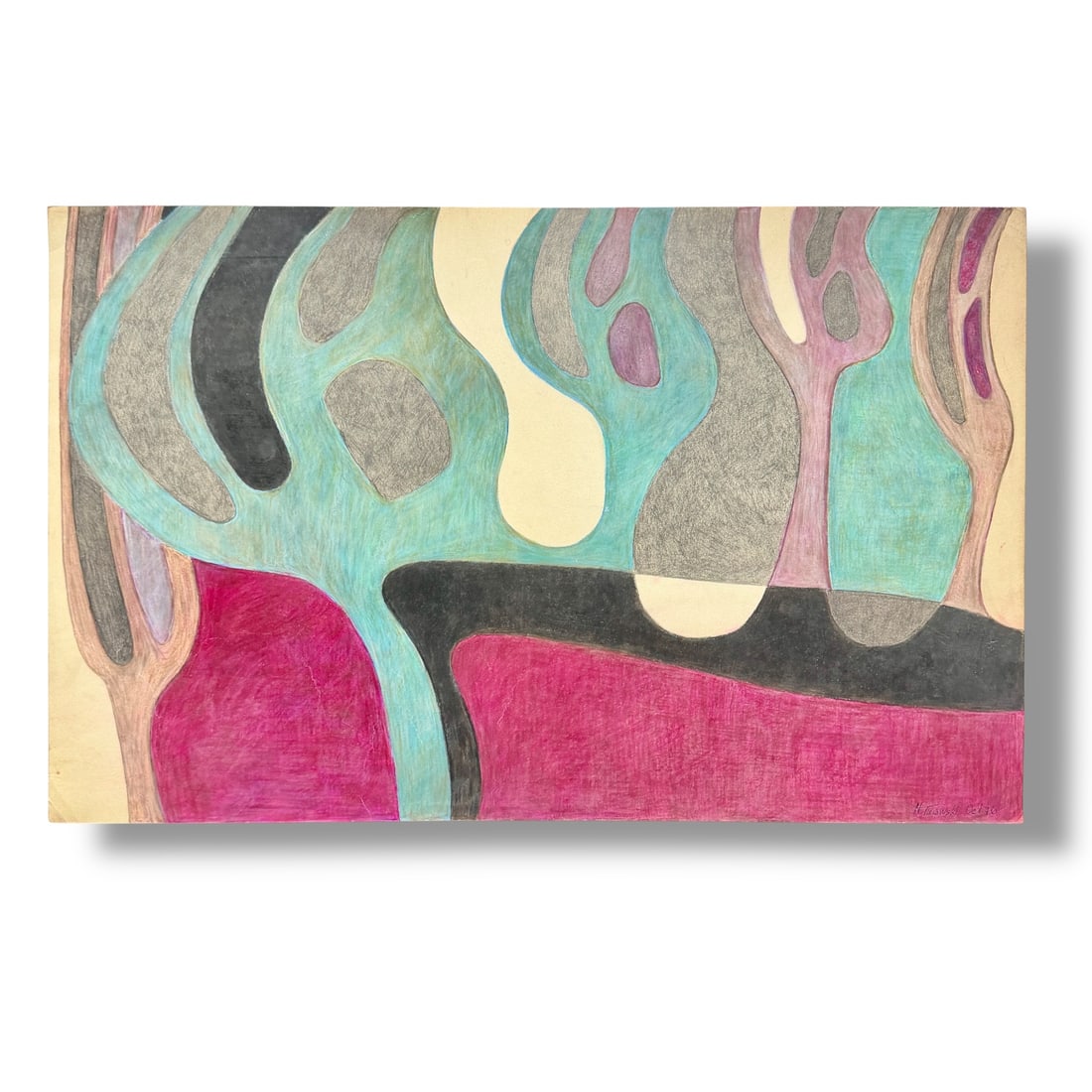 American 20th Century Abstract Colored Pencil on Paper, Signed H. Turowski 1976 (1 of 3)