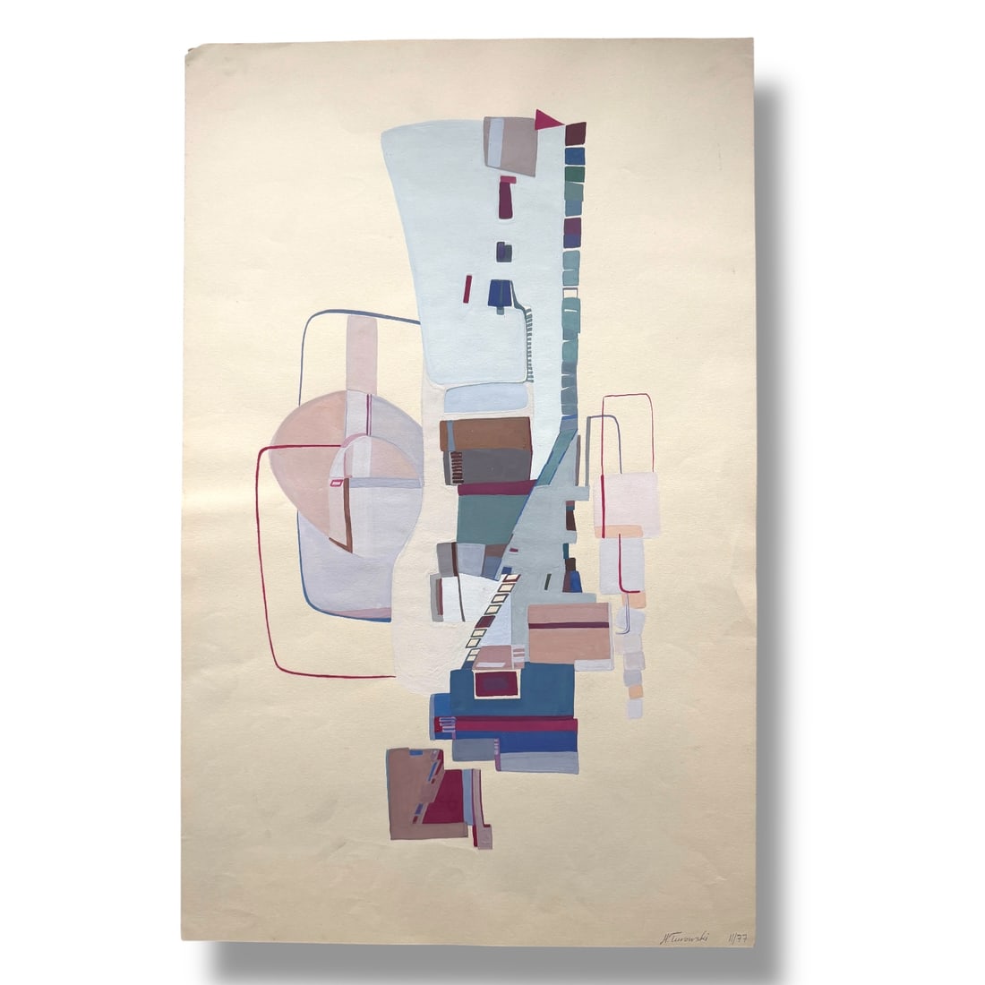 American 20th Century Abstract Colored Paint on Paper, Signed H. Turowski 1976: Signed and dated 1976 by artist Helen Turowski. Acquired in NYC in a cache of the artists work. This piece appears to be paint on paper and it measures 22" x 14" overall. in very good vintage conditio