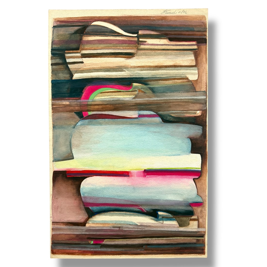 American 20th Century Abstract Colored Paint on Paper, Signed H. Turowski 1976 (1 of 3)