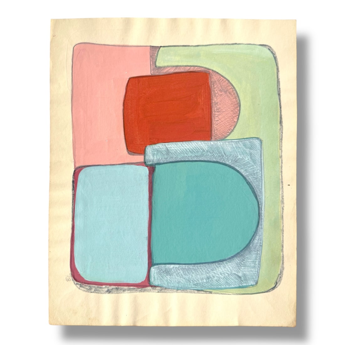 American 20th Century Abstract Colored Paint on Paper, Signed H. Turowski 1976 (1 of 3)