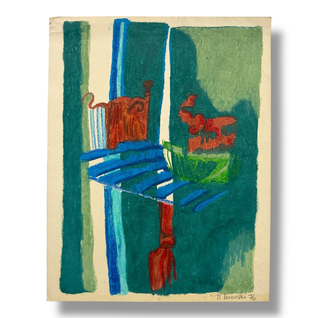 American 20th Century Abstract Colored Paint on Paper, Signed H. Turowski 1976 (1 of 4)