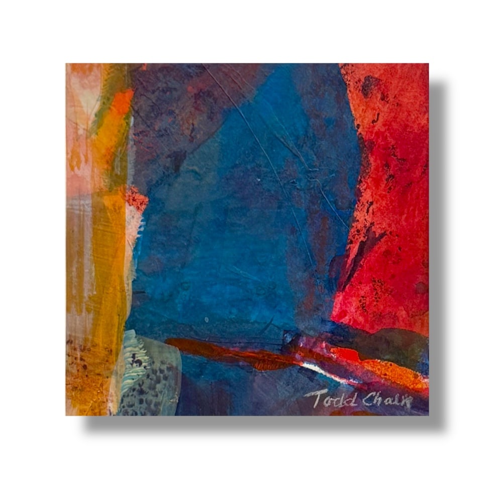 American 20th Century Modern Abstract Paint on Paper Artist Todd Chalk (b. 1929): paint on paper by New York State artist Todd Chalk (b. 1929) measuring 4.5" x 4.5" overall. Excellent vintage condition. This piece is currently matted for storage purposes and would require new matti