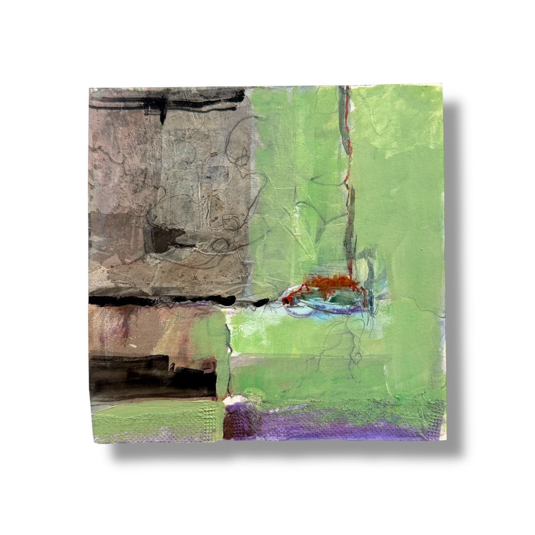 American 20th Century Modern Abstract Mixed Media Paint on Paper Artist Todd Chalk (b. 1929): Mixed media paint on paper by New York State artist Todd Chalk (b. 1929) measuring 7" x 7" overall. Excellent vintage condition.