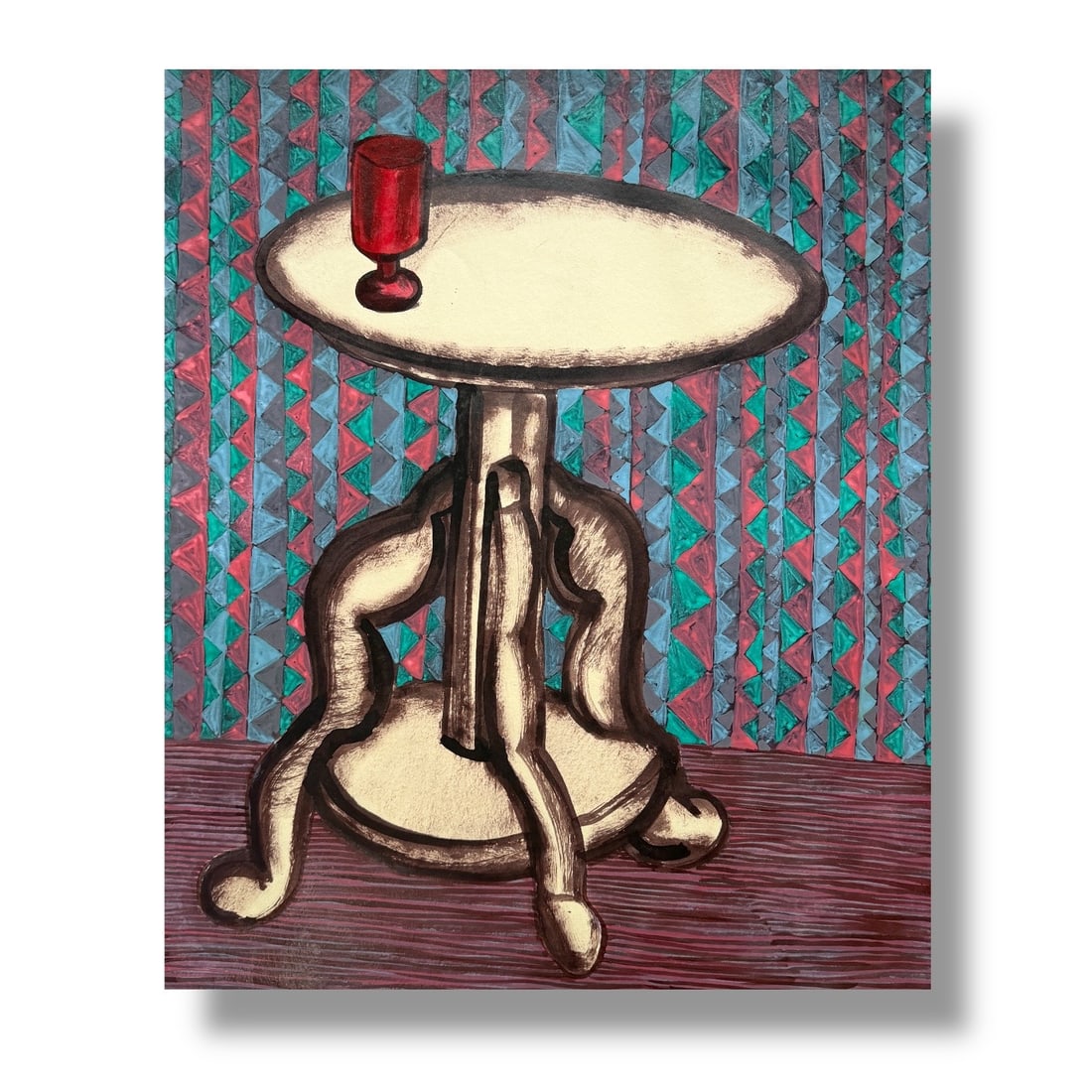 American 20th Century Modern Abstract Still Life with Table Paint on Paper (1 of 3)