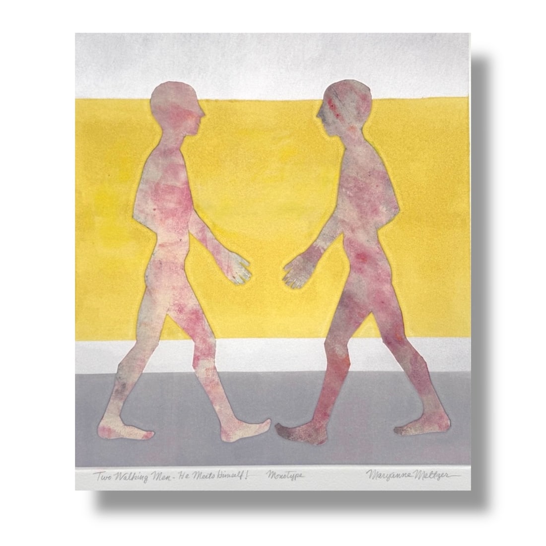 American 20th Century Abstract Monotype by Maryanne Meltzer (1922-2014): Original monotype on paper by Maryanne Meltzer. Very good vintage condition, artwork measures 16"x 18" executed on a sheet measuring 25" x 22.5" overall. Maryanne Meltzer (1922–2014) was an American