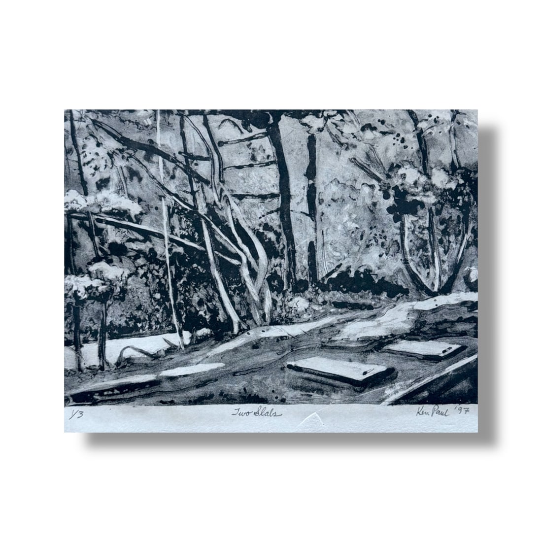 American 20th Century "Two Slabs" Stone Lithograph 1/3 Artist Ken Paul (1 of 3)