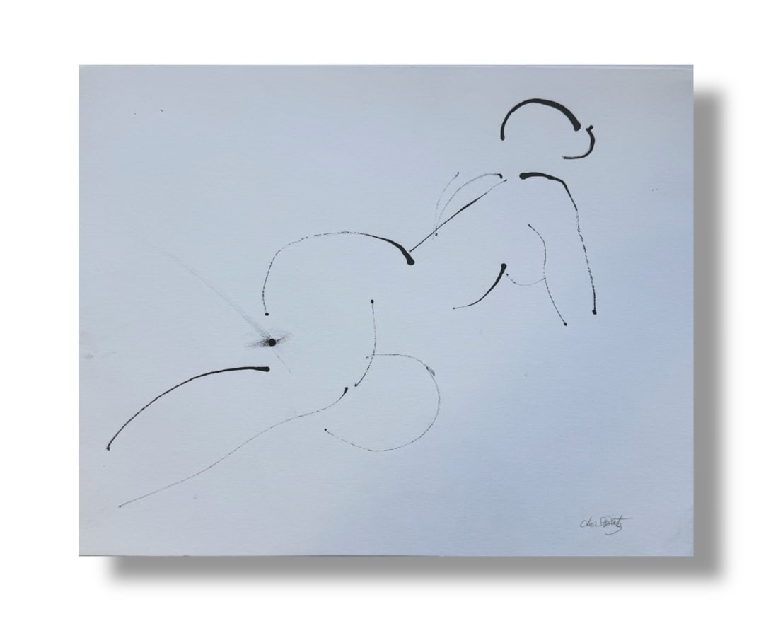 American 20th Century Ink on Paper Figure Drawing by Charles Politz: Noteworthy artist and designer Charles Politz minimalist figure drawing on paper measuring 16" x 12" overall. very good vintage condition.