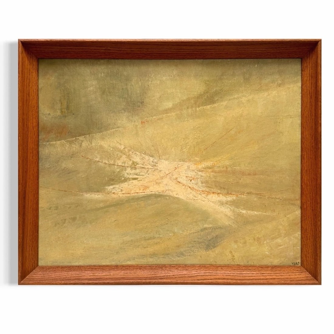 Mid 20th Century Oil on Panel Abstract Expressionist Painting in Vintage Frame: This is an original painting circa mid 20th century, executed in oil on panel and presented in a vintage stained oak frame. Very good condition showing age appropriate patina. Measures 31” x 25&