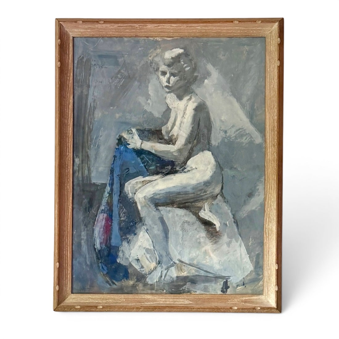 Early Paint on Paper Monochromatic Blue Figure Study Nude by Bennet Norbbo (1930-2013) (1 of 8)
