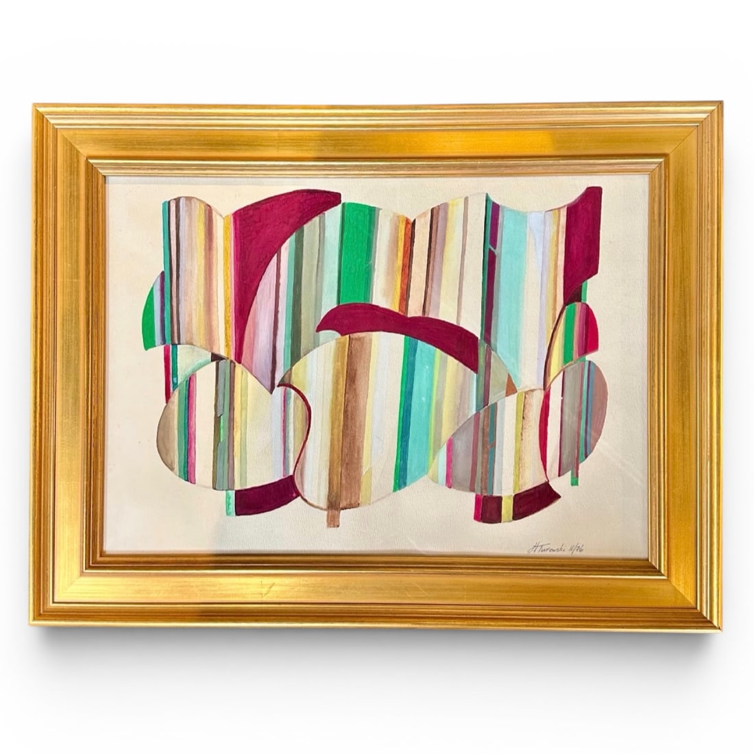 Modernist 1977 Geometric Abstract Watercolor, signed H. Turowski, (1 of 5)