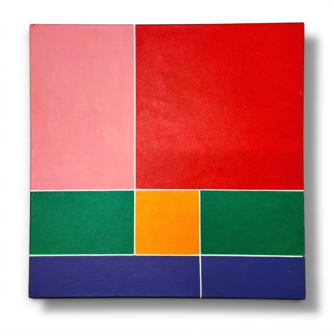 American Modernist George Palethorpe (1934-2021) Hard Edge Abstract painting: This 24" x 24" unframed gallery wrapped canvas painting was executed by George Palethorpe (1934-2021) and is one of several from the artists estate portfolio being offered in this auction. Excellent v