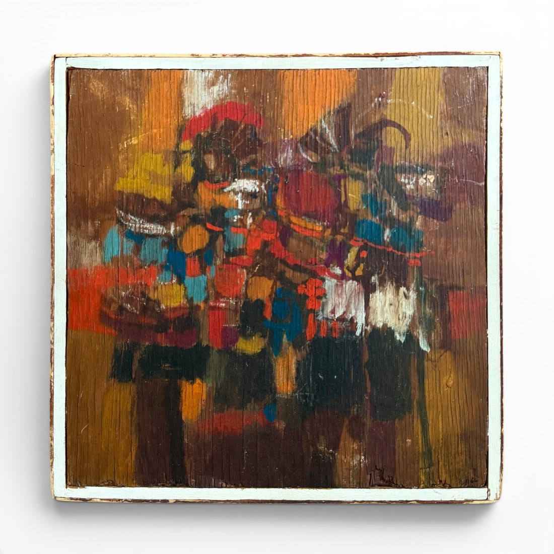 Mid 20th Century Abstract Expressionist Oil on Wood Panel Signed Adams 1966 (1 of 2)