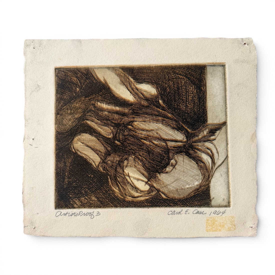 Mid 20th Century Abstract Figurative Print by Artist Carol Case Syracuse 1960s: abstract figurative print by NY artist Carol Case Siracuse, signed and dated. Art size is 6.5" x 5" and the print is in fair vintage condition with some condition issues to the border that do not ente