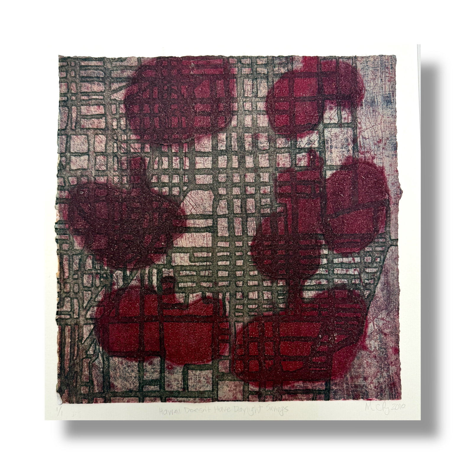 Monotype by Oregon Artist Mark C. Perry: monotype by Oregon artist Mark C. Perry. Has been matted to include signature at 13" x 13" with an outer dimension of 22" x 18" excellent condition.
