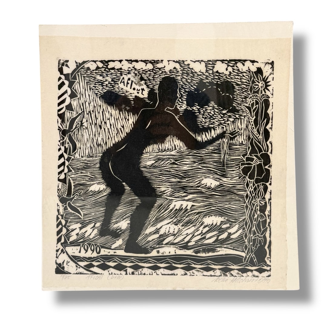 1990 Artist Jodie Gilchrist Woodcut Print "Afloat" 7/25 (1 of 2)