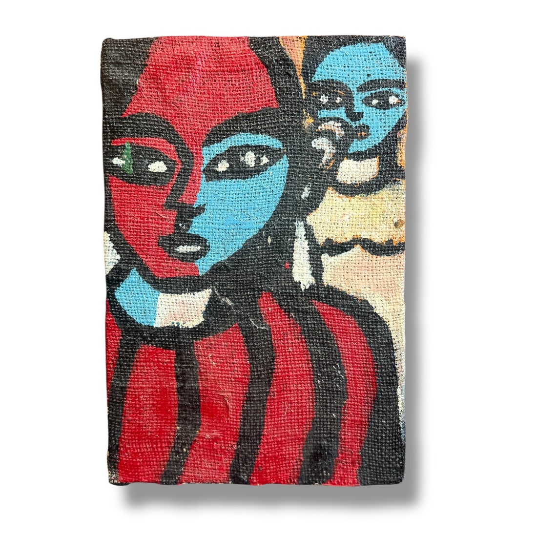 20th Oil on Burlap 1984 Painting By Oregon Artist Tom Cramer: original 1984 painting by noteworthy Oregon artist Tom Cramer, executed on burlap stretched over wood panel measuring 12" x 8" and in very good vintage condition.