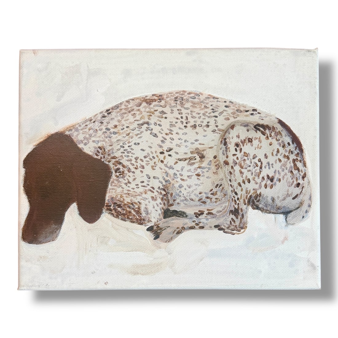 Early 21st Century Paint on Canvas Dog Painting By Artist Laura Nugent: Paint on canvas measuring 10" x 8" by the artist Laura Nugent, 2005, signed verso. excellent condition.