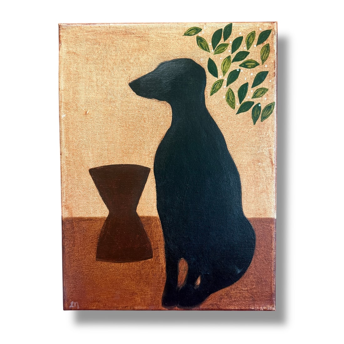 Early 21st Century Paint on Canvas Dog Painting By Artist Laura Nugent: Paint on canvas measuring 9" x 12" by the artist Laura Nugent, 2005, signed verso. excellent condition.