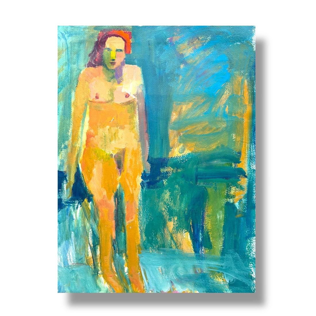 American 20th Century Figure Painting Paint on Paper by Margie Lee (1950-2021): Paint on paper circa late 20th century, executed by noteworthy Pacific Northwest artist Margie Lee (1950-2021). Measures 18" x 24" and is in good vintage condition. Expect minor edge wear, no signific