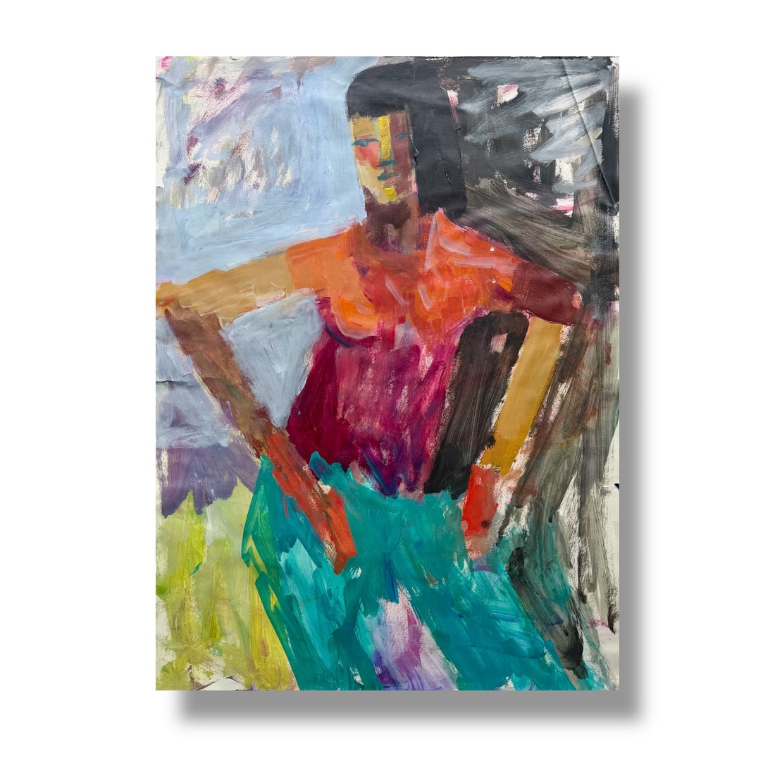 American 20th Century Figure Painting Paint on Paper by Margie Lee (1950-2021): Paint on paper circa late 20th century, executed by noteworthy Pacific Northwest artist Margie Lee (1950-2021). Measures 18" x 24" and is in good vintage condition. Expect minor edge wear, no signific