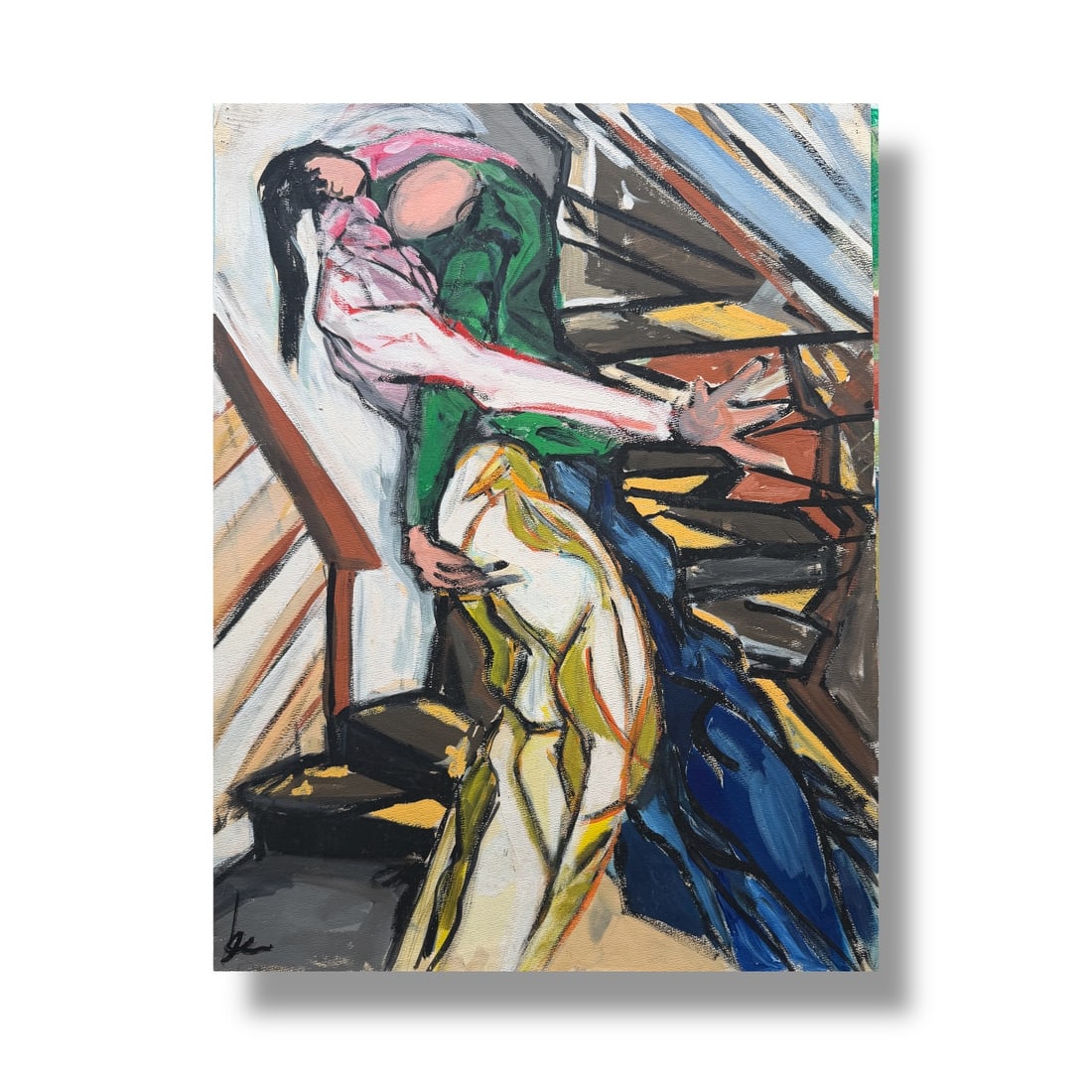 American 20th Century Figure Painting Paint on Paper by Margie Lee (1950-2021): Paint on paper circa late 20th century, executed by noteworthy Pacific Northwest artist Margie Lee (1950-2021). Measures 18" x 24" and is in good vintage condition. Expect minor edge wear, no signific