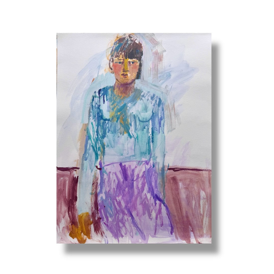 American 20th Century Figure Painting Paint on Paper by Margie Lee (1950-2021): Paint on paper circa late 20th century, executed by noteworthy Pacific Northwest artist Margie Lee (1950-2021). Measures 18" x 24" and is in good vintage condition. Expect minor edge wear, no signific
