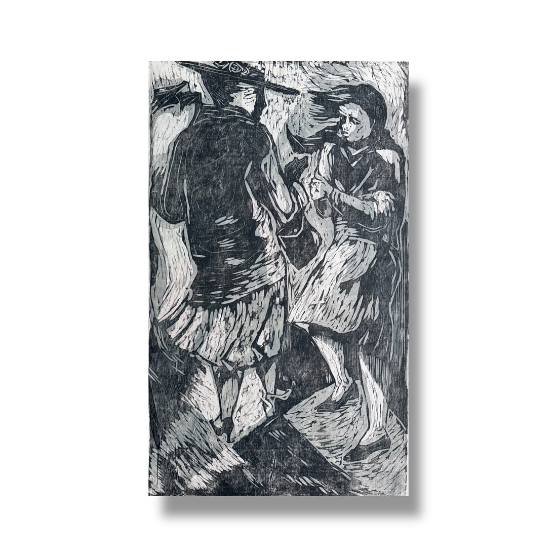 American 20th Century Large Woodblock Print on Washi Paper Eunice Parsons (1916-2024): A large wood block print by noteworthy Pacific Northwest artist Eunice Parsons, measuring 35" x 20" over all on Japanese washi paper. Image field is in good condition, paper has significant edge wear.