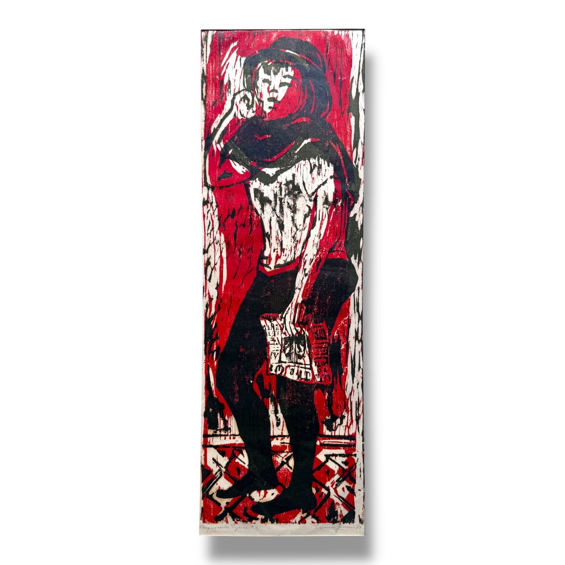 American 20th Century Woodblock Print Eunice Parsons (1916-2024): A 21" x 7.5" wood block print by noteworthy Pacific Northwest artist Eunice Parsons, Fair vintage condition. Signed and dated 1959. Eunice Parsons (1916–2024) was a pioneering Portland, Oregon moder