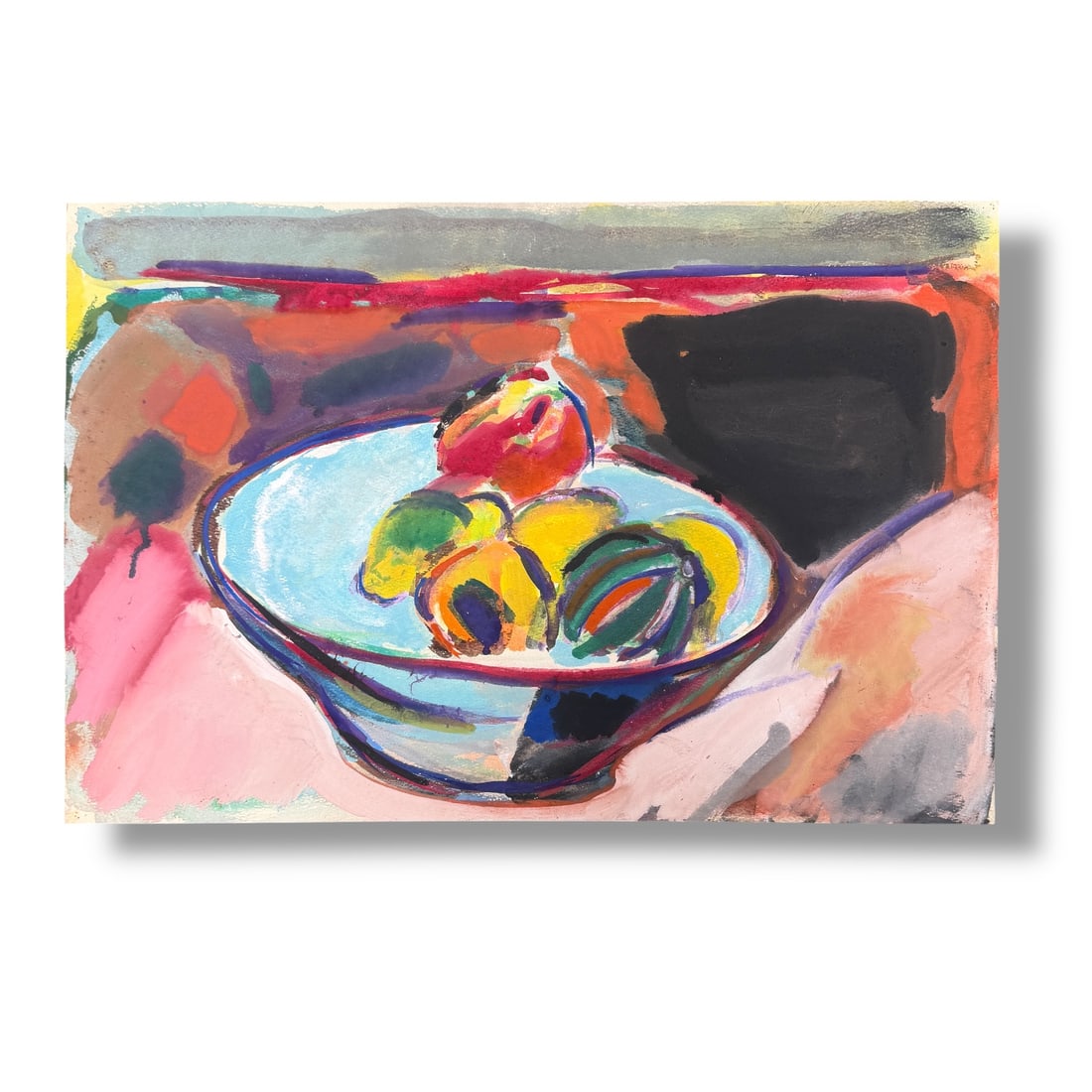 American 20th Century Paint on Paper Still Life by Harley Francis (1940-2017): Paint on paper still life composition by the artist Harley Francis (1940-2017) measuring 18" x 11" and in very good vintage condition, unsigned, acquired directly from the artists estate.
