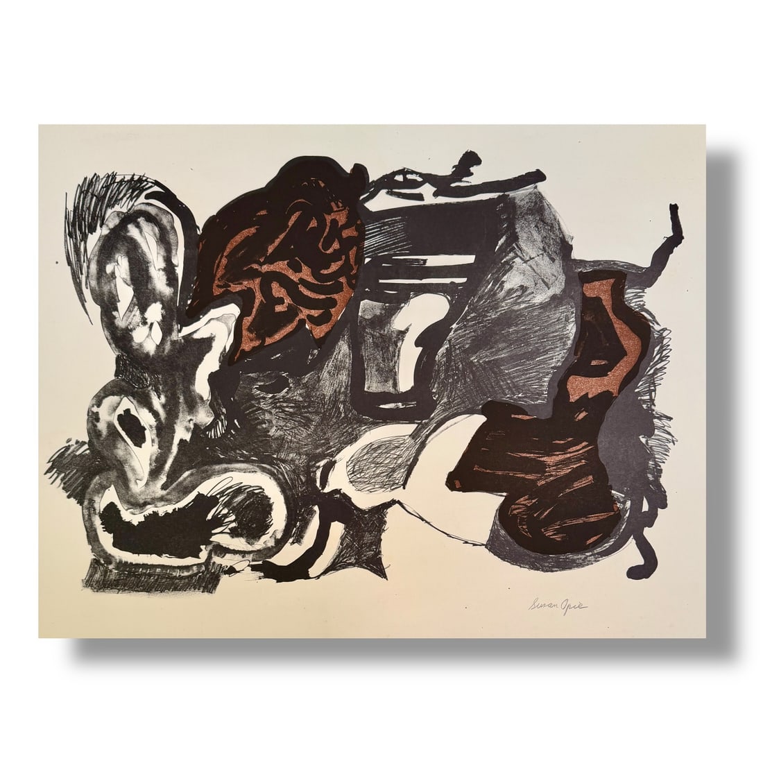 American 20th Century Abstract Lithograph Print 1960 Artist Susan Opie (b. 1937) (1 of 2)