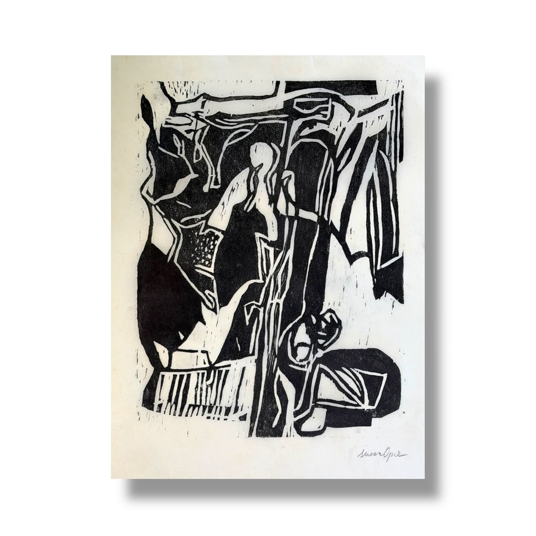 American 20th Century Abstract Woodblock Print 1960 Artist Susan Opie (b. 1937) (1 of 2)