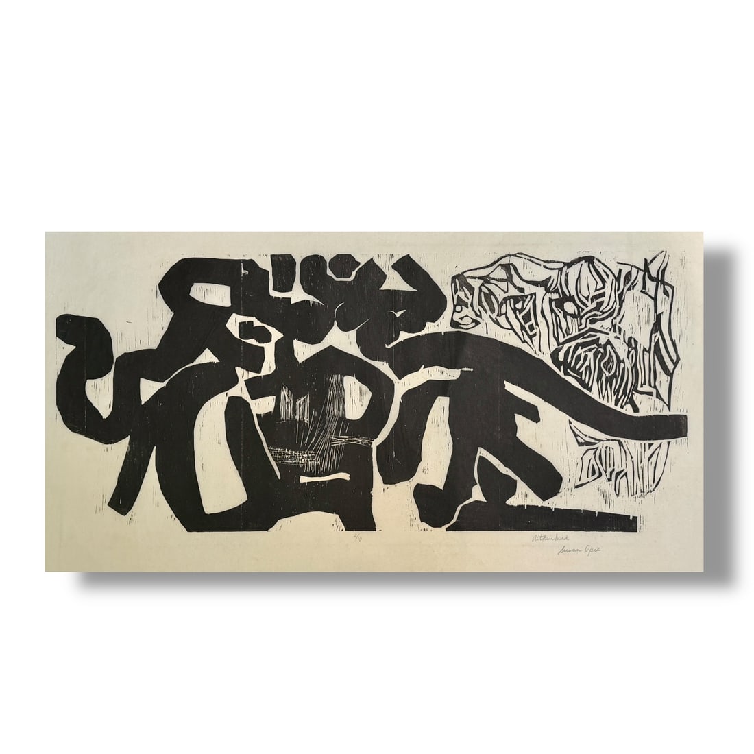 American 20th Century Large Abstract Woodblock Print 1960 Artist Susan Opie (b. 1937) (1 of 3)