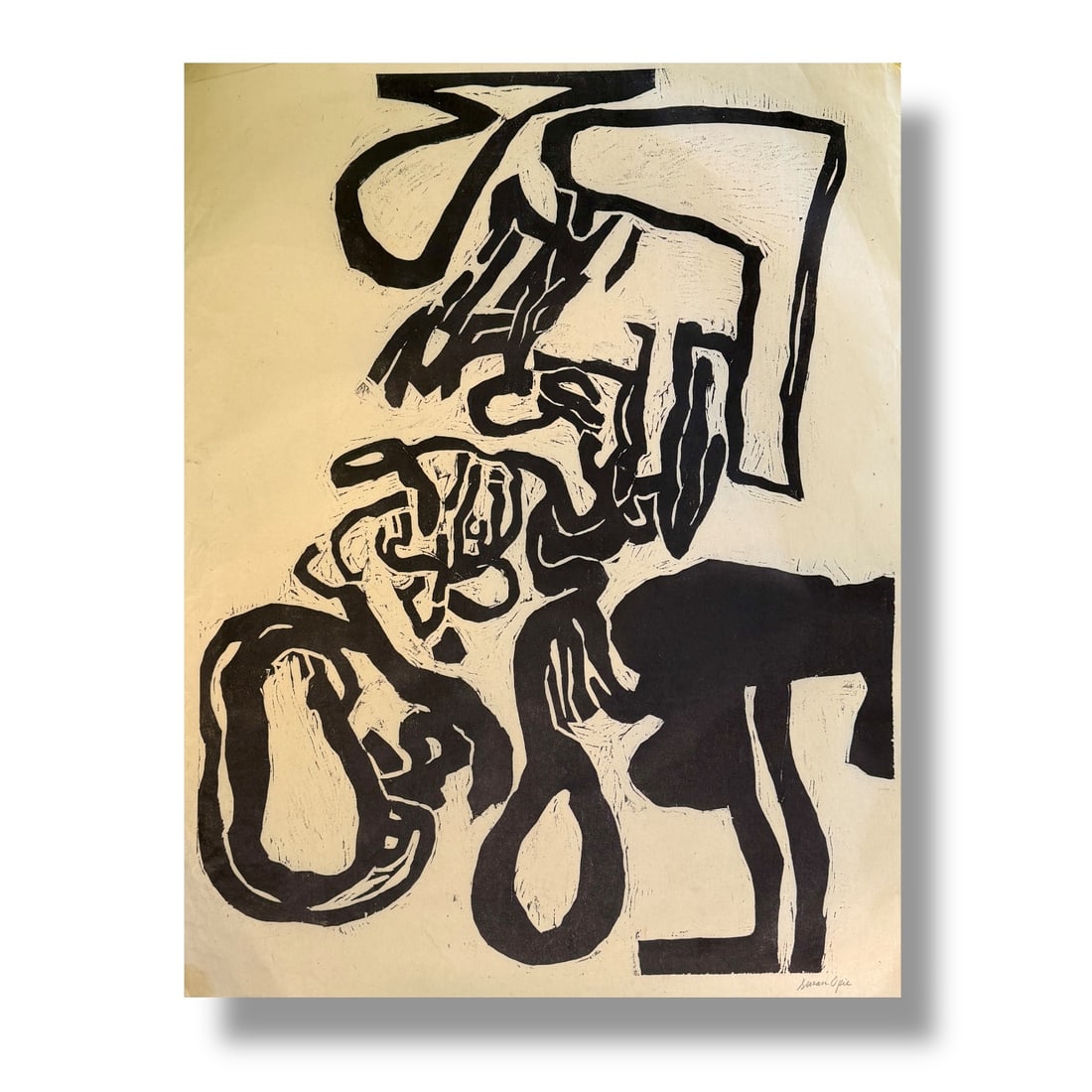 American 20th Century Large Abstract Woodblock Print 1960 Artist Susan Opie (b. 1937) (1 of 5)
