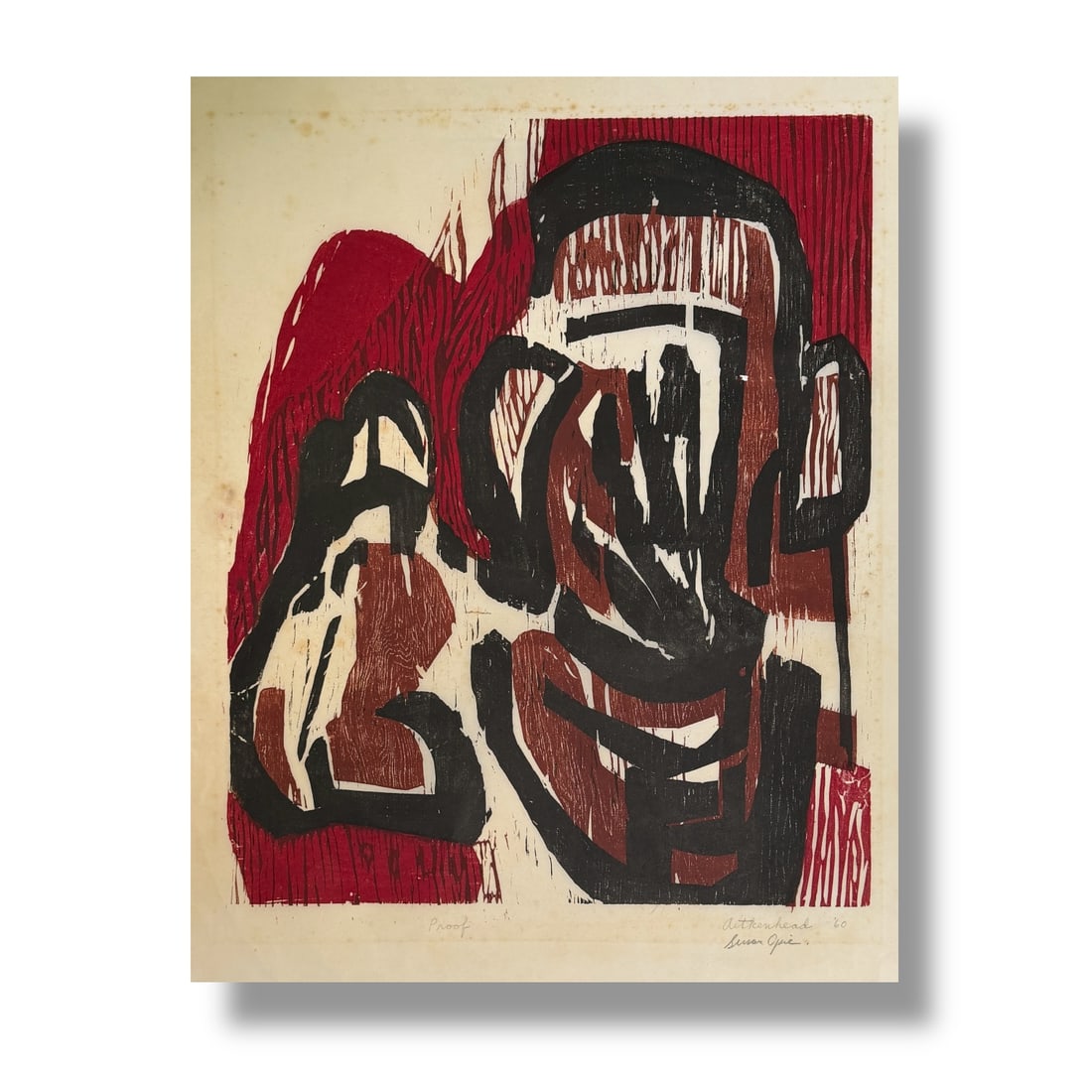 American 20th Century Large Abstract Woodblock Print 1960 Artist Susan Opie (b. 1937) (1 of 4)