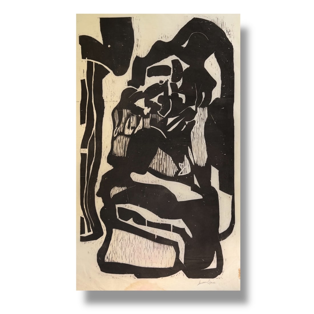 American 20th Century Large Abstract Woodblock Print 1960 Artist Susan Opie (b. 1937) (1 of 4)
