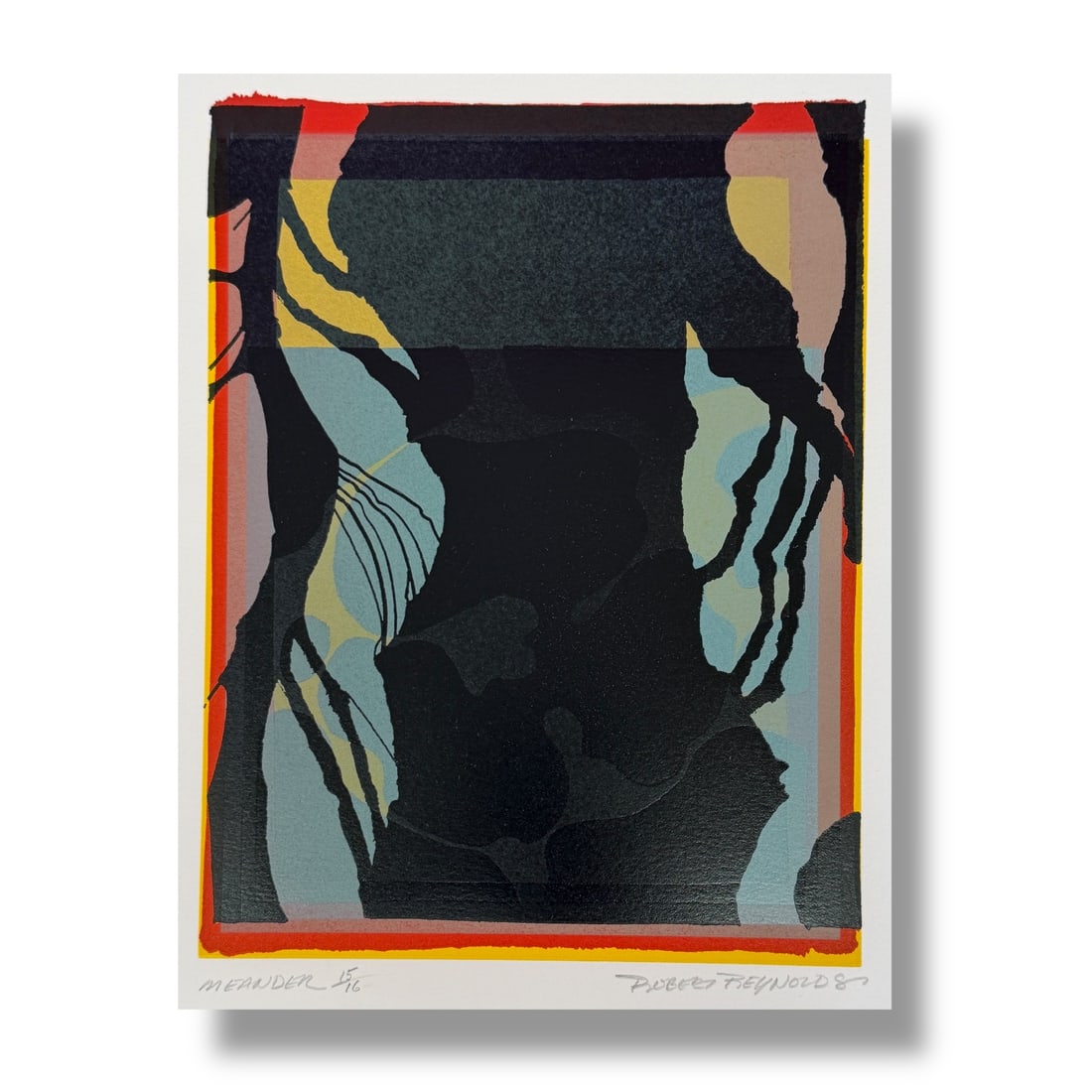 20th Century American Modern Pacific Northwest Artist Robert Reynolds Lithograph Print: Robert Reynolds — Lithograph print titled “Meander”, pencil signed, titled and numbered. Image measures 10.5” × 8” on 19.5” × 14” paper. Robert Reynolds was a North